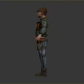 Man in Green Jacket and Brown Hat with Orange Backpack Jeans and Boots