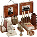 Stylish Home Decor Ornament Set With Framed Photos Candle Holders Books And Vase