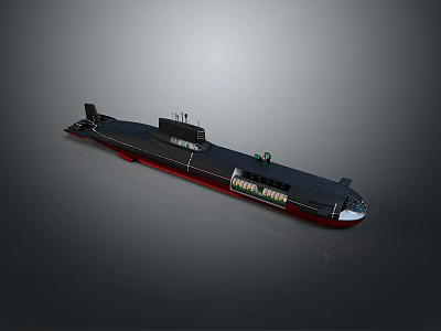 Military Submarine 3D Model Design With Detailed Structure And Red Hull 3d model
