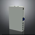 White Rectangular Enclosure With Blue Side Component And Circular Bottom Holes 3d model