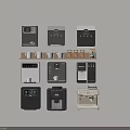 Modern Multiple Designs Coffee Machines In Black White Beige Colors With Cups Jars On Shelf