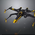 Futuristic Black And Yellow Spaceship Model With Sleek Structure For Space Exploration