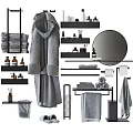 Modern Bathroom Accessories Including Towel Racks Bathrobe Folded Towels Toiletries Mirror And Slippers