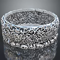 Elegant Ornate Silver Bracelet With Detailed Intricate Grape Leaf Vine Carvings