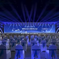 Modern Large Conference Venue With Stage Arranged Seats And Blue Lighting