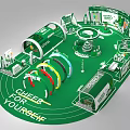 Commercial Equipment Exhibition Booth with Green Arched Structure and SPOIL YOURSELF Branding