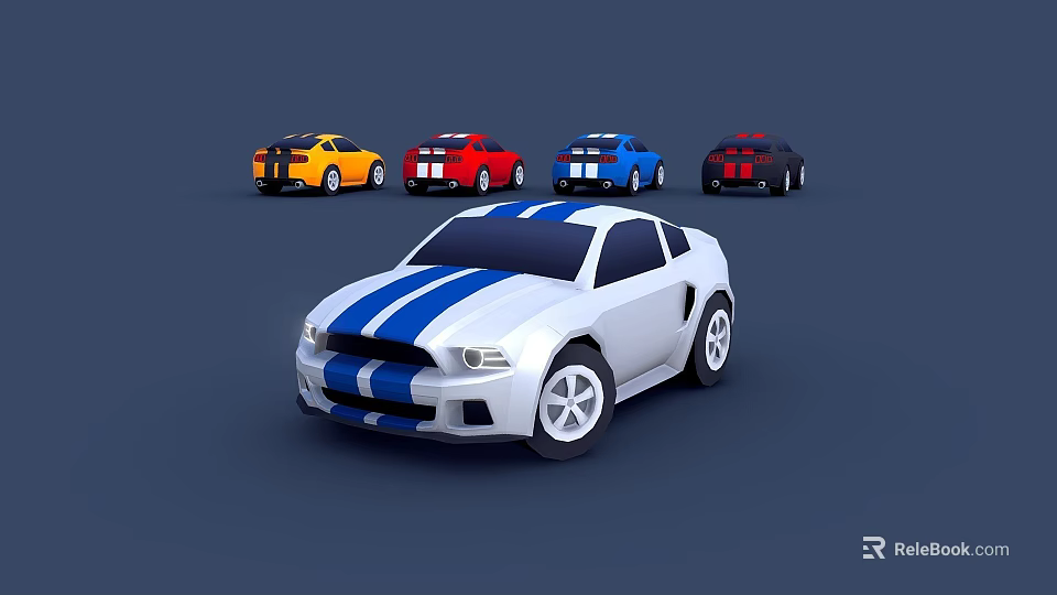 Colorful Toy Sports Car Models Featuring White Blue Striped Vehicle And Collection 3d model 