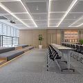 Spacious Modern Conference Room Interior With Arranged Tables Chairs Projection Screen And Decorative Plants