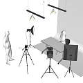 Commercial Photography Studio Equipment With Lighting Tripod And Camera Setup 3d model