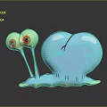 Cartoon Doll with Blue Body Large Green Eyes Red Pupils Long Antennae Yellow Base