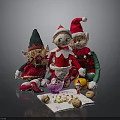 Christmas Elf Plush Toys Display With Santa Hats Walnuts And Small Gifts