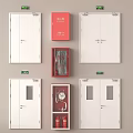 Essential Fire Equipment Featuring White Fire Doors Red Cabinets And Exit Signs