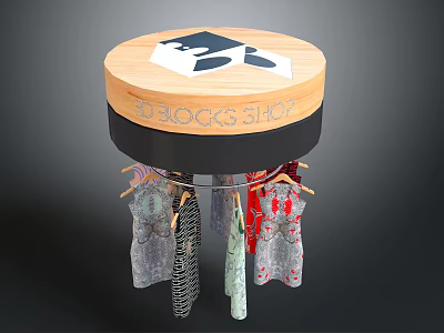 Clothing Hangers With Various Dresses Hanging On Round 3D STOCK SHOP Display Stand 3d model