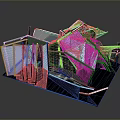 Abstract 3D Art Installation With Geometric Shapes Transparent Panels And Human Figures