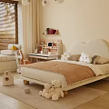 Cozy Kids Bed with Cloud Shaped Headboard Teddy Bears and Desk in Children's Room