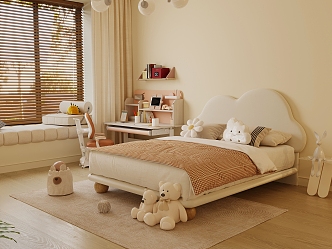 Cream Style Children's Bed Double Bed Cloud Bed Children's Bed Doll Study Table 3d model