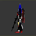 Striking Mecha Robot Character With Blue Red Gold Armor And Long Weapon Standing Pose
