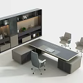Modern Office Desk Setup With Bookshelf Two Chairs Books And Potted Plant
