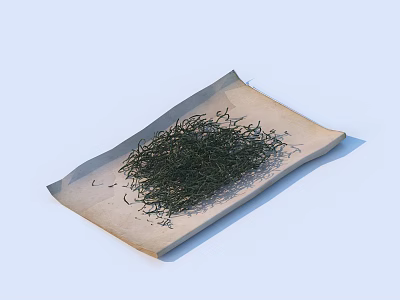 Fresh Green Tea Leaves Pile On Brown Paper Light Colored Background 3d model