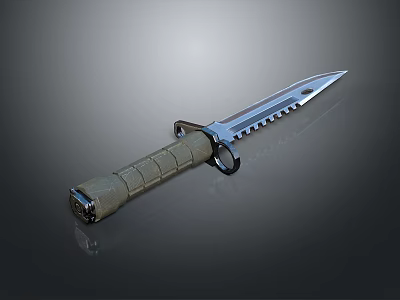 Tactical Combat Knife With Serrated Metal Blade And Textured Gray Handle 3d model