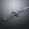 Tactical Combat Knife With Serrated Metal Blade And Textured Gray Handle