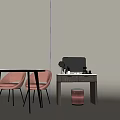 Modern Black Round Table With Pink Chairs And Side Cabinet Interior