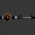 Twin Pointed Metal Weapon With Orange Black Accents And Mechanical Components