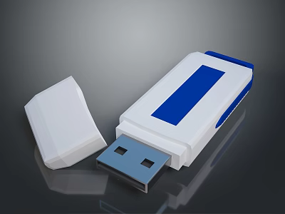 White And Blue USB Flash Drive With Removable Cap And Interface 3d model