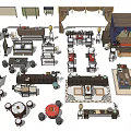Various Furniture And Interior Decor Items Including Tables Chairs Cabinets And Sofas 3d model