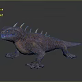 Spiked Purple Lizard Creature With Sharp Teeth And Detailed Skin Texture Standing On Reflective Surface