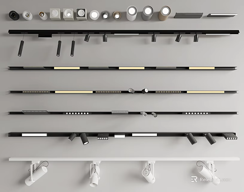 Black White Modern Downlights And Spotlights For Track And Recessed Lighting 3d model 