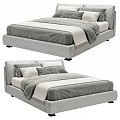 Modern Upholstered Double Bed With Grey Bedding Pillows And Padded Headboard 3d model