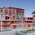 Traditional Multi story Boutique Guesthouse With Red Roofs And Green Trees
