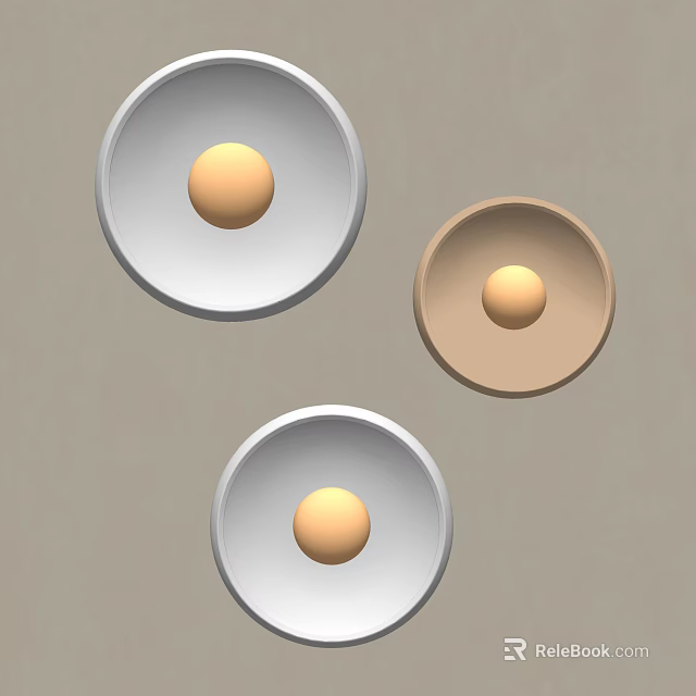 Three Modern Minimalist Wall Lamps with Silver and Beige Circular Base and Golden Orb Design 3d model 
