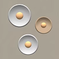 Three Modern Minimalist Wall Lamps with Silver and Beige Circular Base and Golden Orb Design