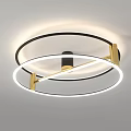 Modern Circular Ceiling Light With Gold Black Metal Frame And LED Strips 3d model
