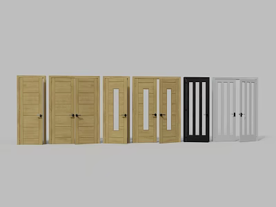 Various Swing Doors Featuring Wooden White And Black Designs With Glass Panels 3d model