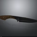 Tactical Weapon Knife With Wooden Handle Sharp Metal Blade And Reflection