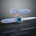Blue And White Dual Swords With Copper Accents Intricate Patterns And Central Blue Glowing Ring