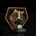 Champagne Bottle And Wine Glass With Golden Hexagonal Tiger Trophy
