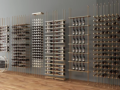 Elegant Wine Display Shelves With Metal Structure And Bottles In Interior Setup 3d model