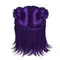 Purple Head Hair With Double Bun Style Fringe And Long Side Strands