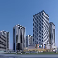 Modern High Rise Residential Buildings Exterior With Green Space And Commercial Podium
