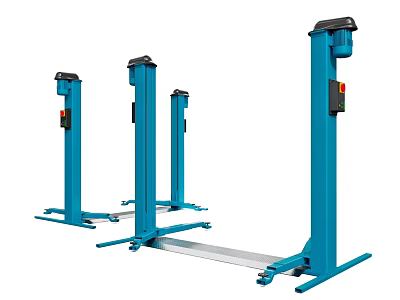 Blue Hydraulic Car Lifts For Vehicle Maintenance With Vertical Columns And Stable Base 3d model