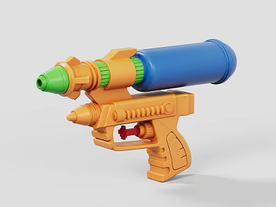 Toy Water Gun With Orange Body Blue Tank Green Nozzle And Red Trigger 3d model