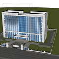 Modern Office Building Facade With Glass Windows Green Trees And Parked Cars