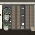 Elegant Modern Wardrobe Interior Design With Decorative Floral Wall Mirror Shelves Floor Lamp And Stool