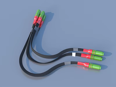 Green And Red Connectors With Black Cables Arranged On Blue Background 3d model