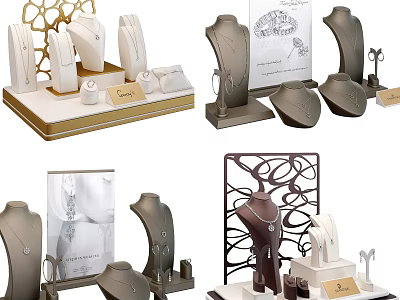 Elegant Jewelry Display Stands With Necklaces Rings Bracelets And Modern Showcase Designs 3d model