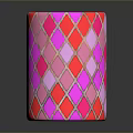 Colorful Glass Cup With Pink Red Diamond Pattern And Gold Lines
